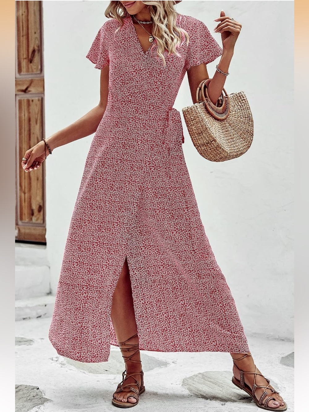 Burgundy Wrap Dress with Tie Waist